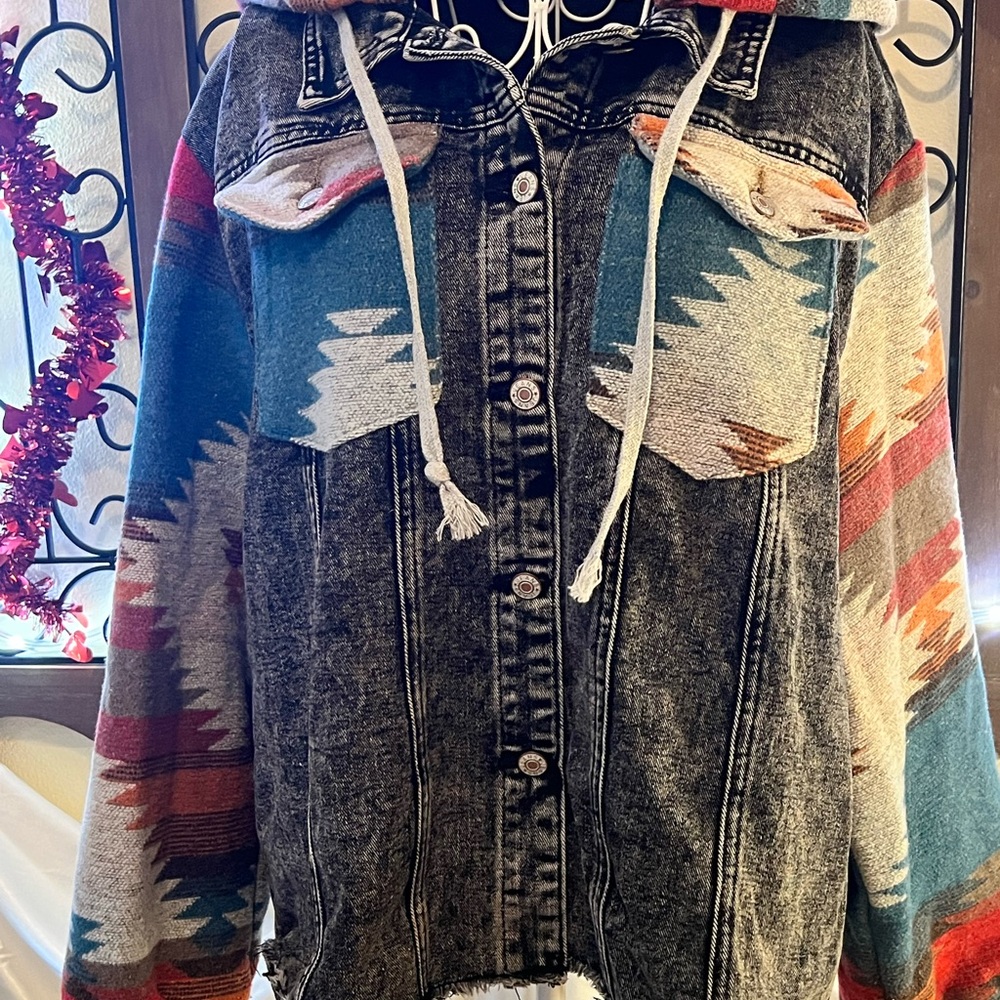 Colorful Women’s Denim Jacket with Navaho Sleeves